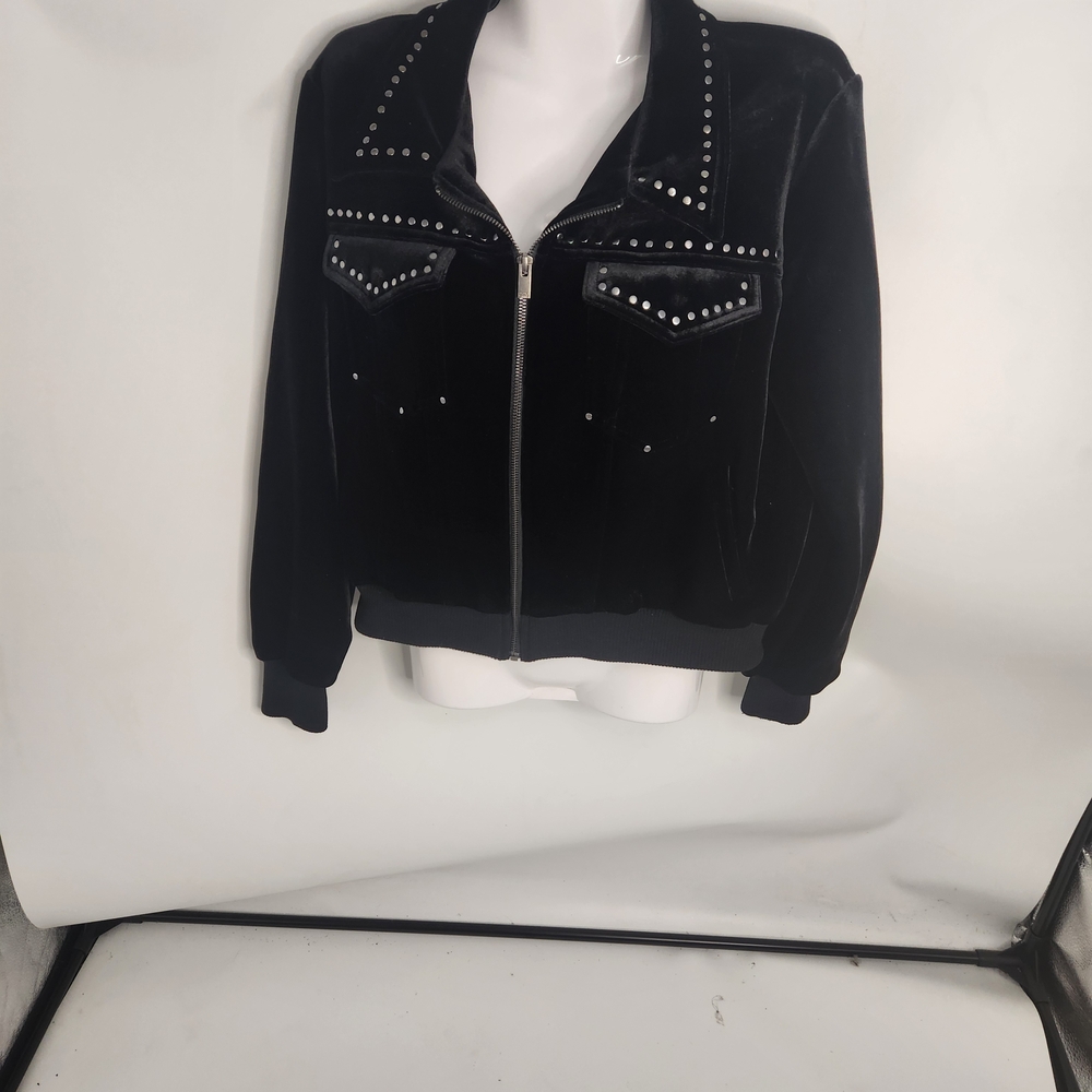 The Kooples Black Velvet Studded Bomber Jacket